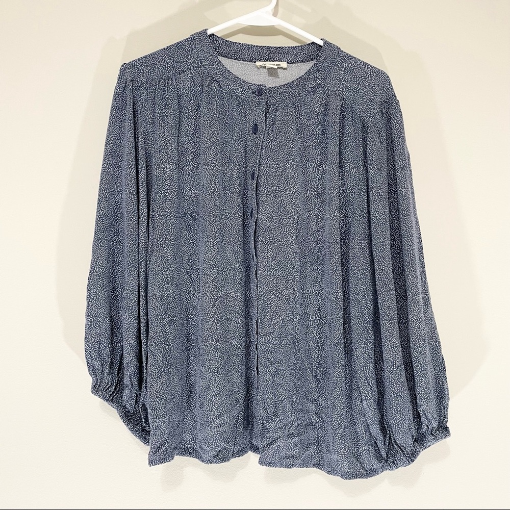 Goodthreads Blue and White Peasant Blouse Size L